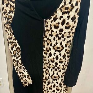 SHEIN Black and Leopard Print Mini Dress